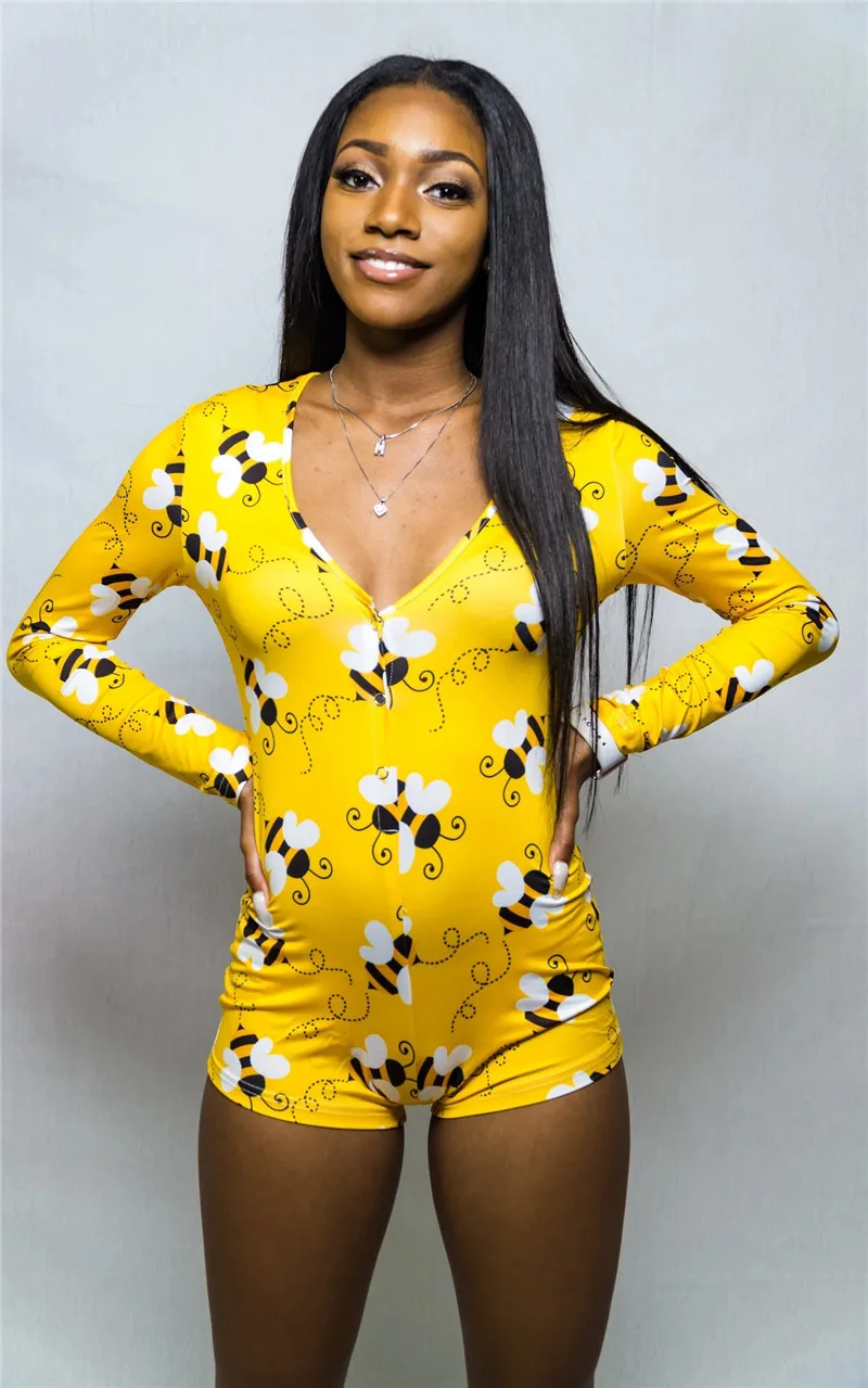 Женские милые облегающие эластичные короткие комбинезоны на пуговицах с принтом