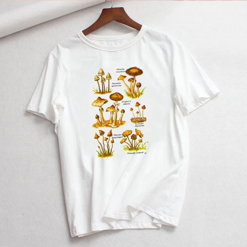 

Summer Harajuku Hallucinogenic Plants Letters Printed Woman's T-shirt Punk Gothic Short-Sleeved Tops 90s Aesthetics Vintage Tees