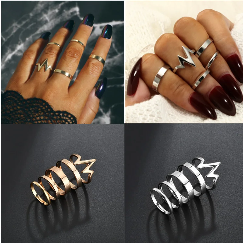 Великолепное женское кольцо новинка Женское с ЭКГ и молнией набор из 5 гладких