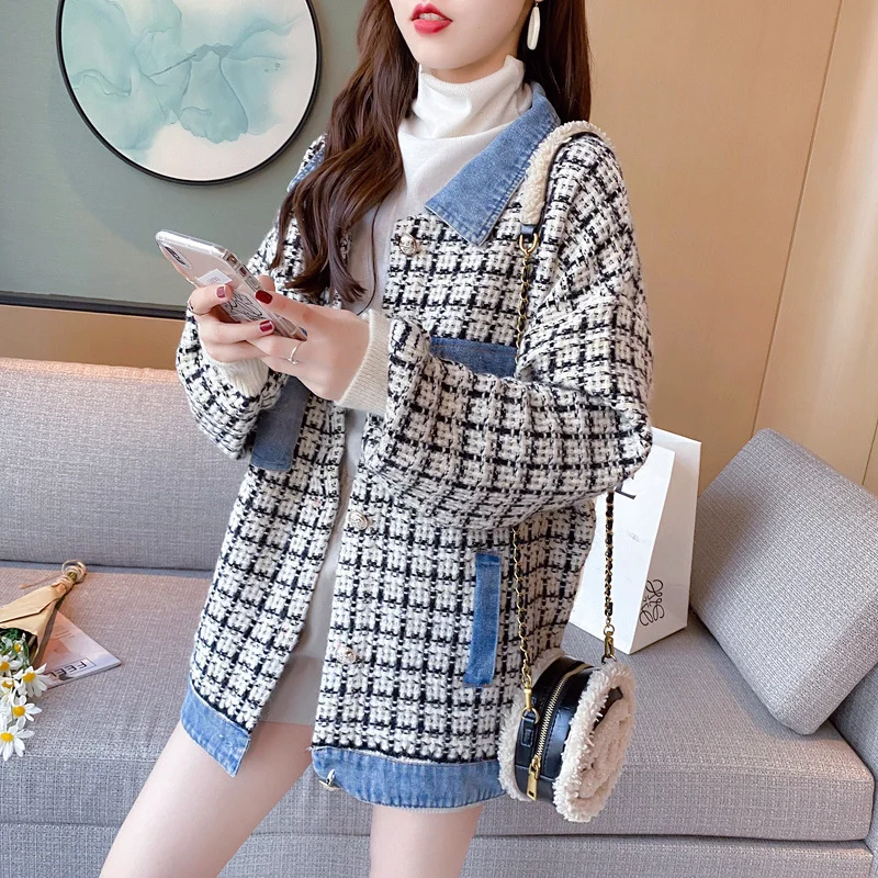 Женская джинсовая куртка с длинным рукавом Свободный вязаный кардиган из денима