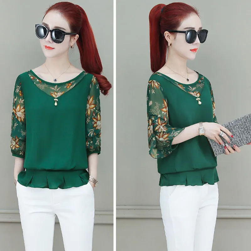 Women Spring Summer Style Chiffon Blouses Shirts Lady Casual Half Sleeve Patchwork Blusas Tops DF2839 | Женская одежда