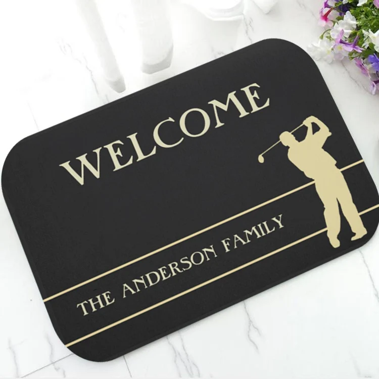 

Novelty Black Silhouette Golf Golfer Welcome Doormat Personalised Golf Door Mat Rug Carpet for Kitchen Non Slip Home Decor Gift