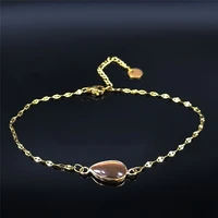 2022 fashion water drop opal stainless steel ankle bracelets for women gold color feet bracelet jewelry pulsera pie mujer a22s04