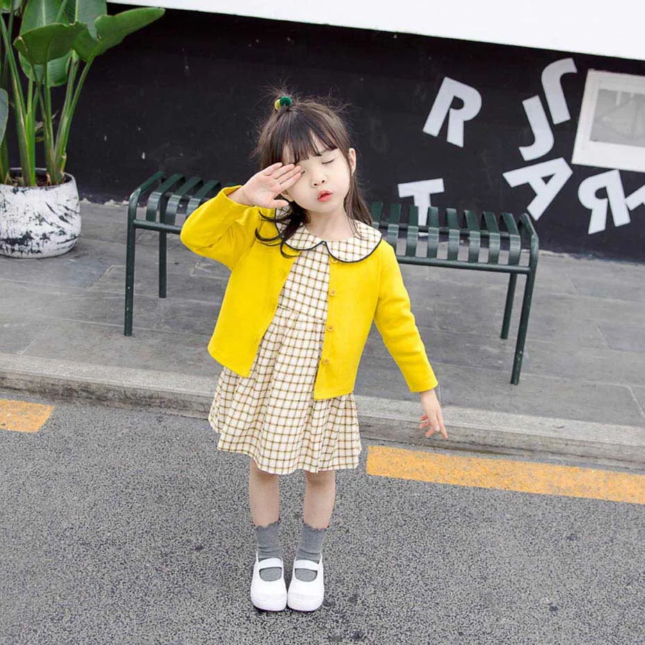 Одежда для малышей платье в клетку и кардиган комплект из 2 предметов одежда