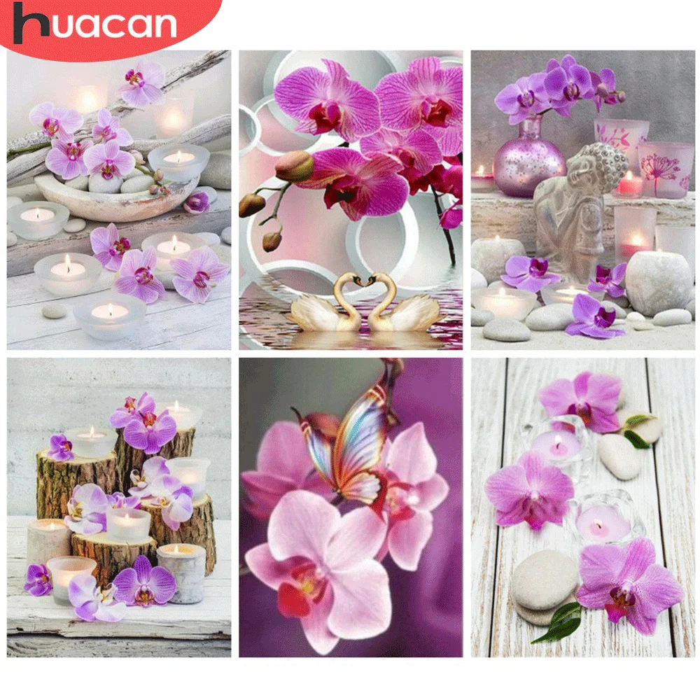 

HUACAN DIY Diamond Painting Orchid Flower Diamond Embroidery Kits Mosaic Rhinestones Picture Creative Hobbies