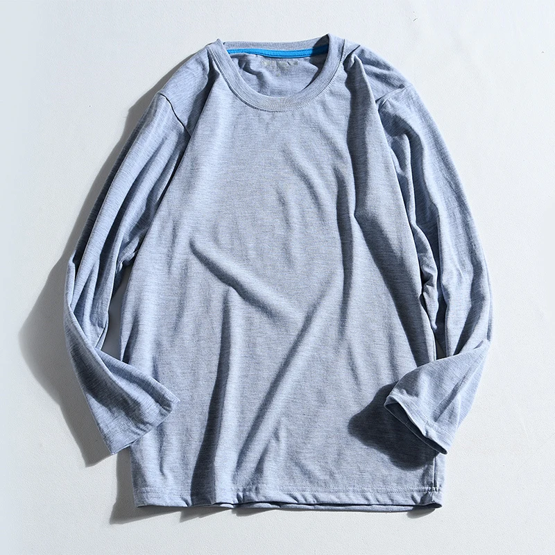 

100% Cotton Men's T shirt Solid Color Casual Loose Long Sleeve O Neck Basic Autumn Tees W838