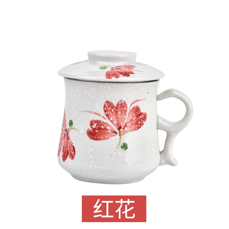 Керамическая кружка с крышкой и фильтром ручная роспись | Дом сад