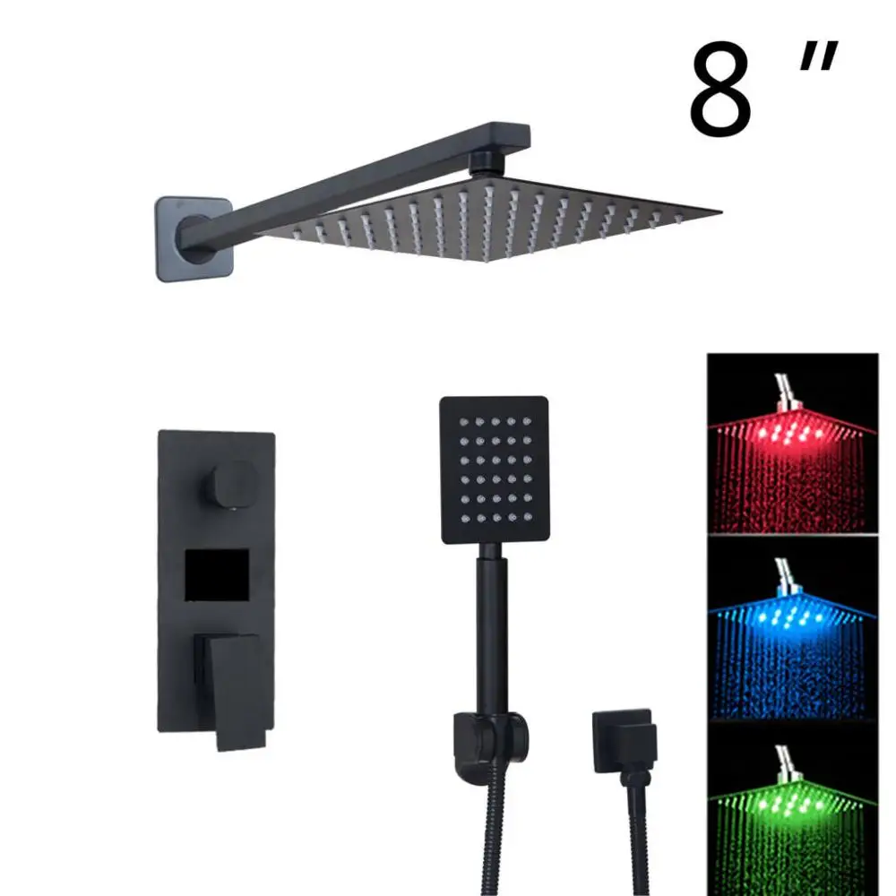 8 LED KEMAIDI Ванная комната душевой кран 3 функции черный цифровой смесители для душа набор осадков Насадки для душа 2 Цифровой оптический кабель Дисплей смесителя - Цвет: 8 LED