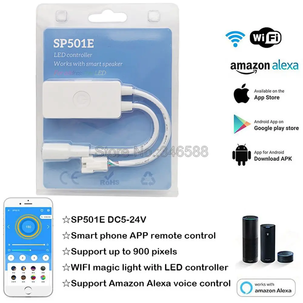SP501E Alexa Google Home умный дом светодиодный Wi Fi SPI управление Голосовое для WS2812 WS2813 SK6812