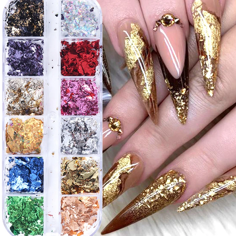 12 Маникюр для ногтей сетка с блестками Алюминий голографическая хлопья