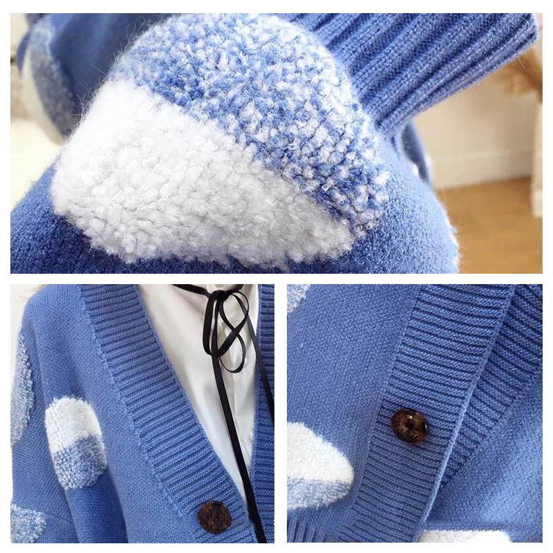 Shellsuning милый свитер женский круглый фонарь рукава вязаный кардиган на пуговицах