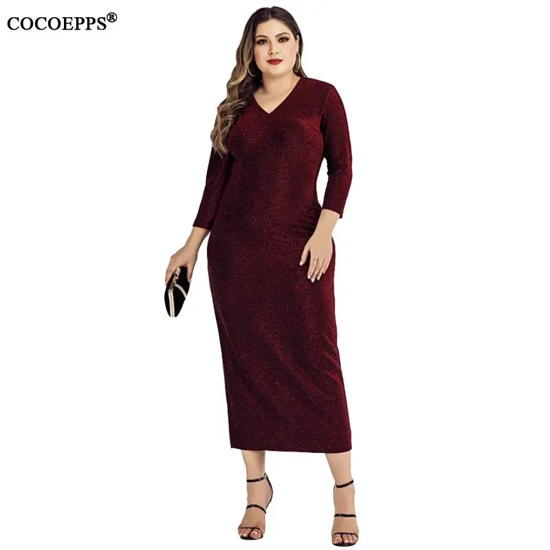 Женское длинное платье макси с V образным вырезом большого размера|Женские