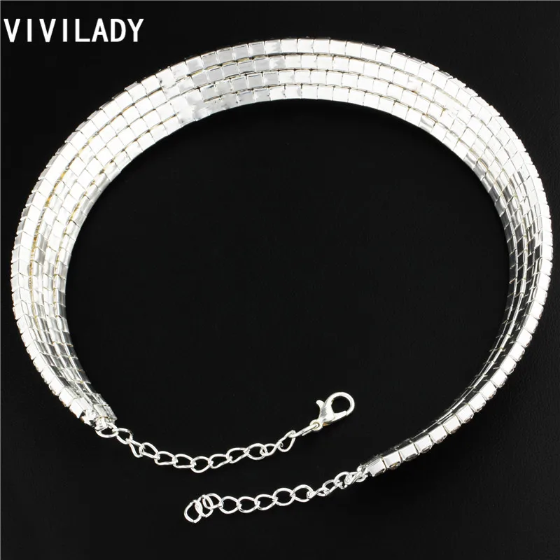 VIVILADY Fashion Crystal Statement Chokers Jewelry Sets Women Silver Color Rhinestone Layers Bijoux Accessory Lady Wedding Gift | Украшения