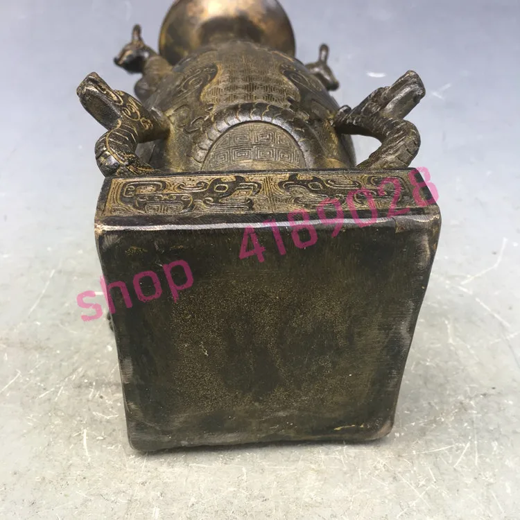 

Bronze, double animal ear, inscription incense burner, antique bronze crafts, antique collection crafts
