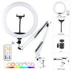 Новый светодиодный кольцевой светильник для селфи RGB с белой длинной стойкой для стола, держатель для телефона с регулируемой яркостью, светильник для фотографии на Youtube