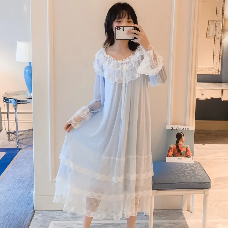 Cute sweet beauty Dress spring summer Beautiful palace princess lace nightdress fairy gown Pyjama Homewear plus size | Женская одежда