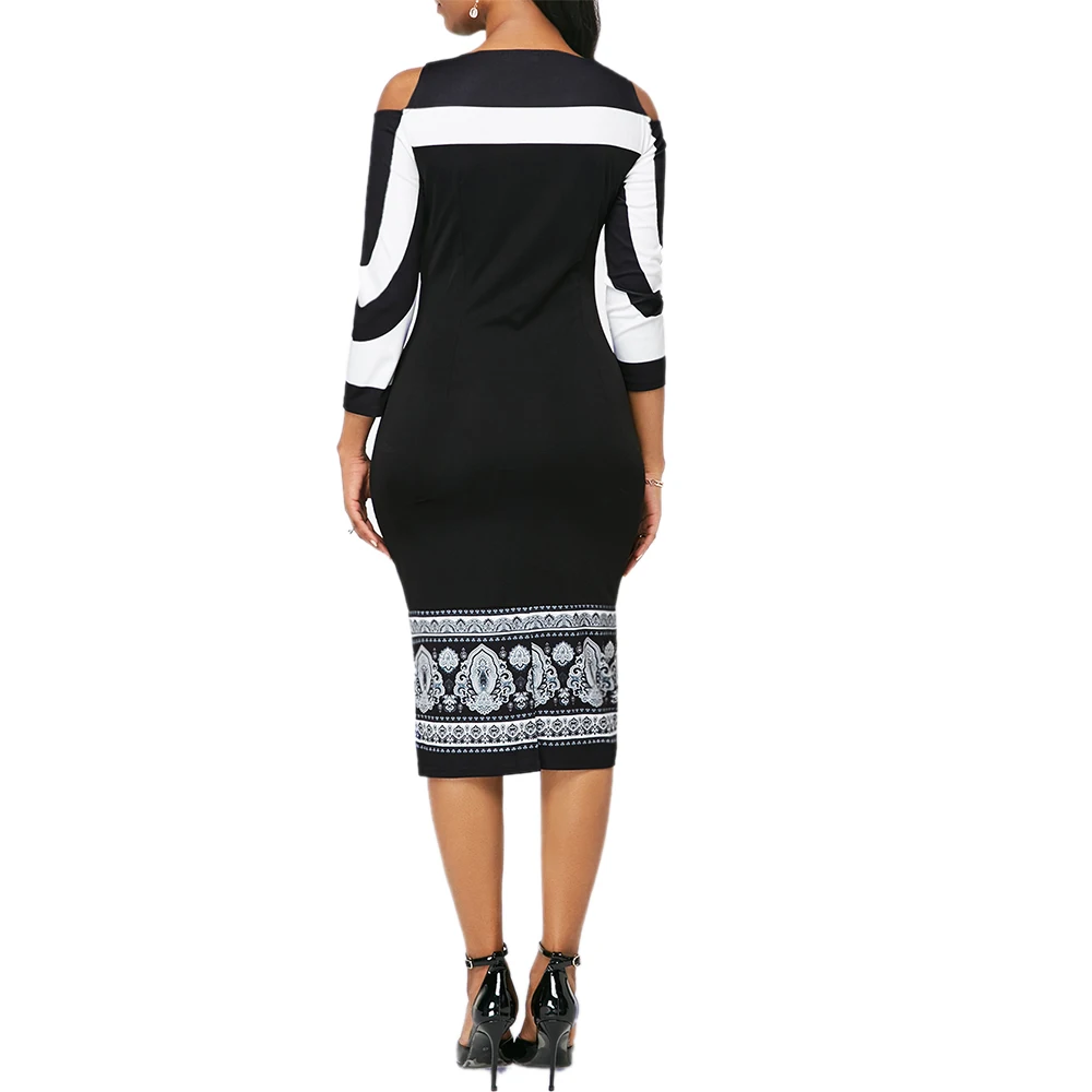 Женское платье-карандаш с открытыми плечами и круглым вырезом | Женская одежда