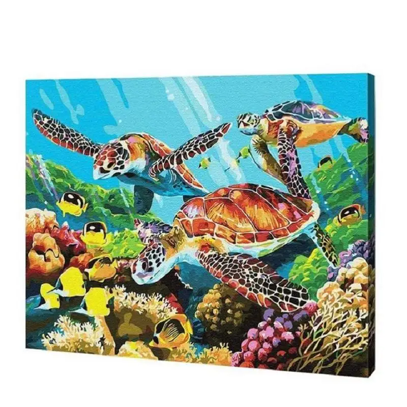 

JustPaint Turtle Family Painting By Numbers Kit DIY Home Decor malowanie po numerach Pictures Drawing On Canvas For Adults