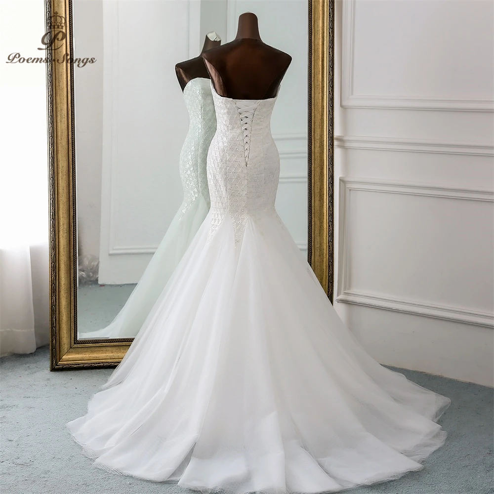 PoemsSongs Новое сексуальное роскошное расшитое блестками свадебное платье robe mariage Vestido de noiva Свадебные платья Русалка robe de mariee