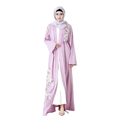Purple pink Абайя мусульманское платье женское вышитое абайя для женщин платья турецкий Выпускной арабский Летнее Длинное Черное платье халат скромная одежда - Цвет: Purple pink