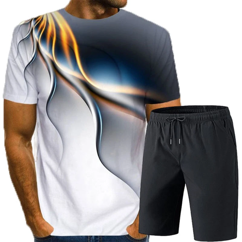 

2021 Summer Men's T-Shirt Suit Mens Printed Short-Sleeve Sportswear Plus Five-Point Sweatpants Basketball Sports Fitness