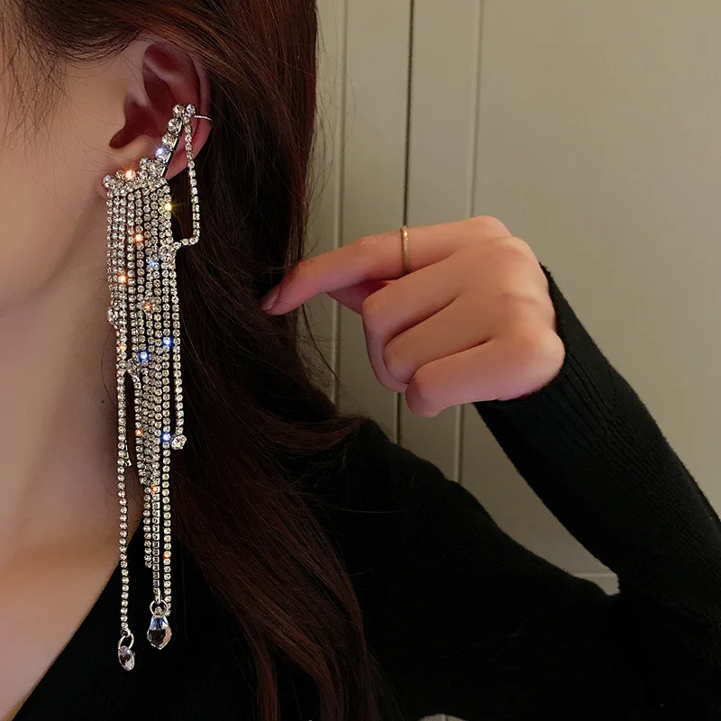 

925 Silver Needle Earrings for Women with Zircon Crystal Tassel Exaggerated Trend Long Earrings Wholesale