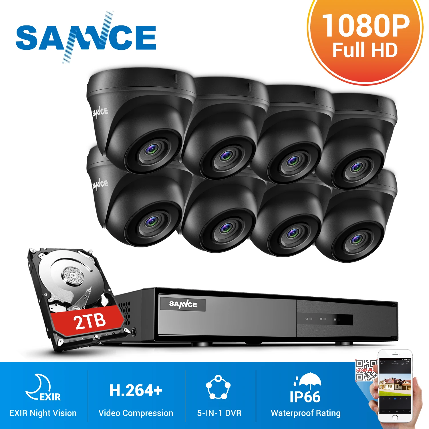 SANNCE 8CH 1080N DVR CCTV Системы 8 шт. 1080P Купольные Камеры видеонаблюдения ИК Крытая