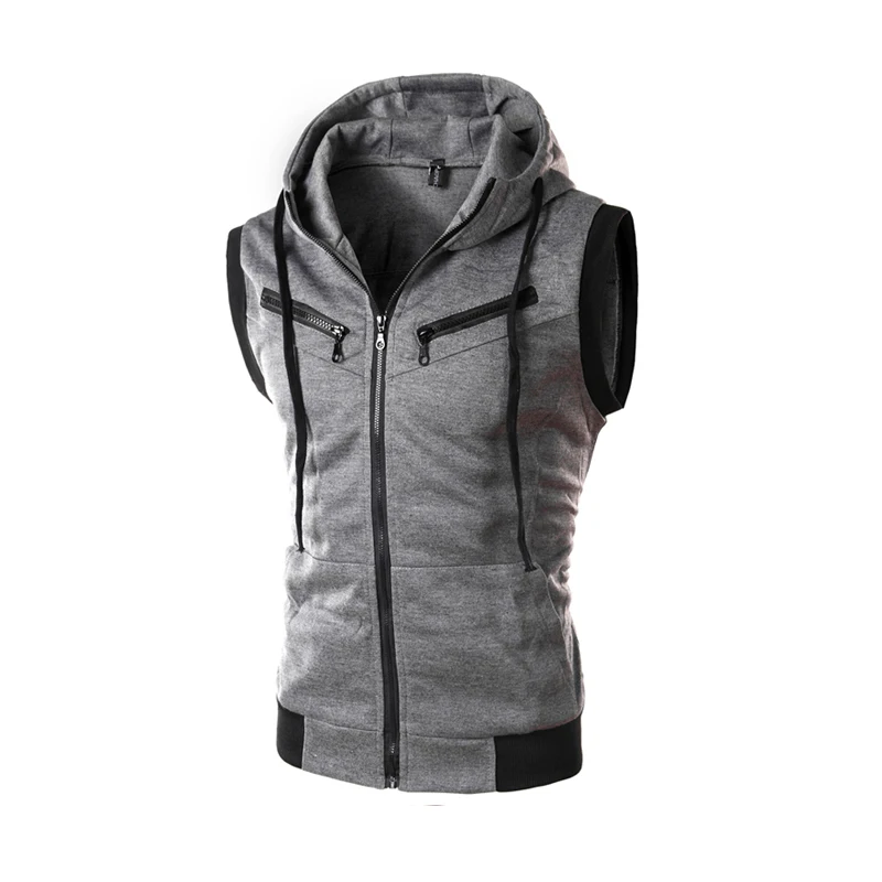 2019 мужская повседневная толстовка на молнии с капюшоном без рукавов тонкая