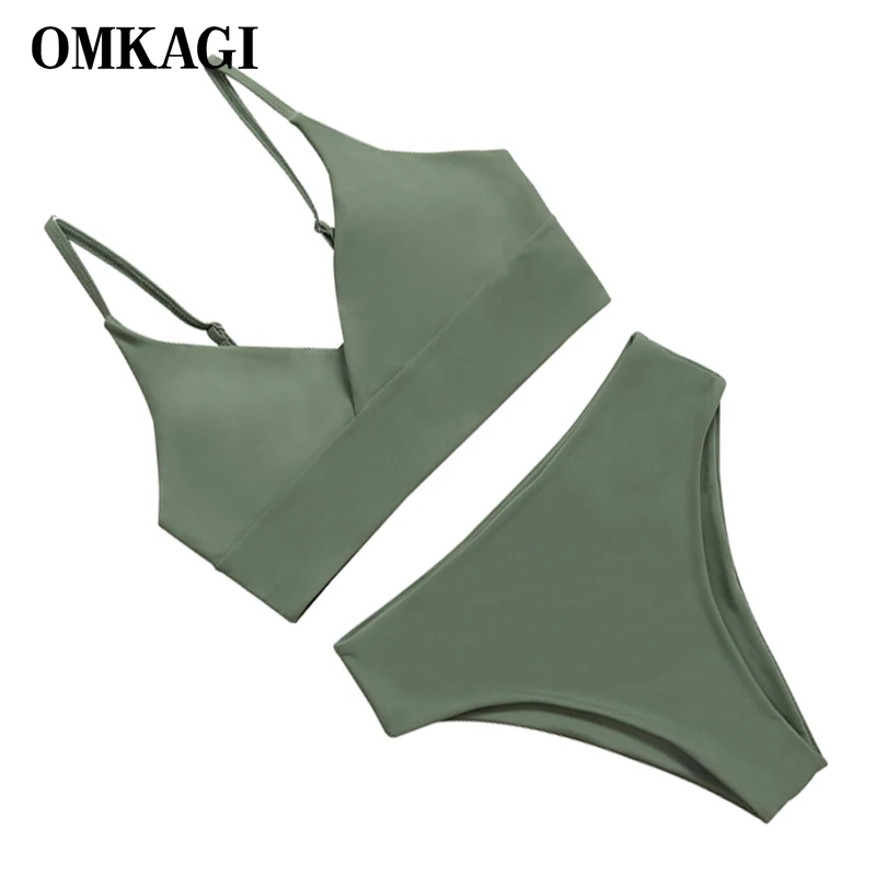 OMKAGI бикини 2021 Одноцветный Женский комплект пуш-ап летний купальный костюм