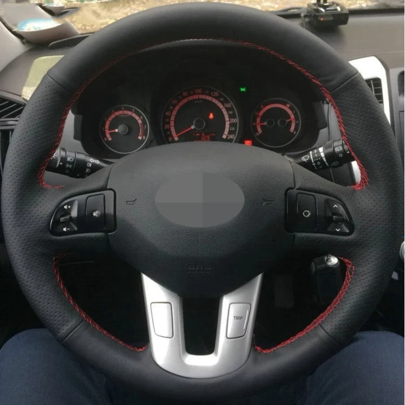 

Black Genuine Leather Hand-stitched Car Steering Wheel Cover For Kia Sportage 3 SL 2011-2014 Kia Ceed 2010 Car Accessories