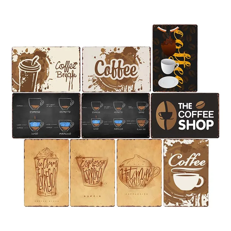 

Coffee Vintage Metal Tin Signs Wall Art Plate Drink Poster Bars Kitchen Pub Cafe Retro Wall Decoration 20x30cm