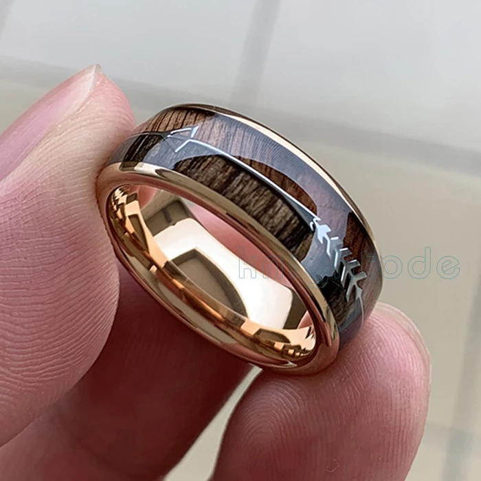 8mm Rose Gold 8/6 мм Мода розовое золото Вольфрам карбида деревянные кольца Для женщин Для мужчин классический Серебряный Обручение Band и Сталь стрелка инкрустация черный Стиль - Цвет основного камня: 8mm Rose Gold