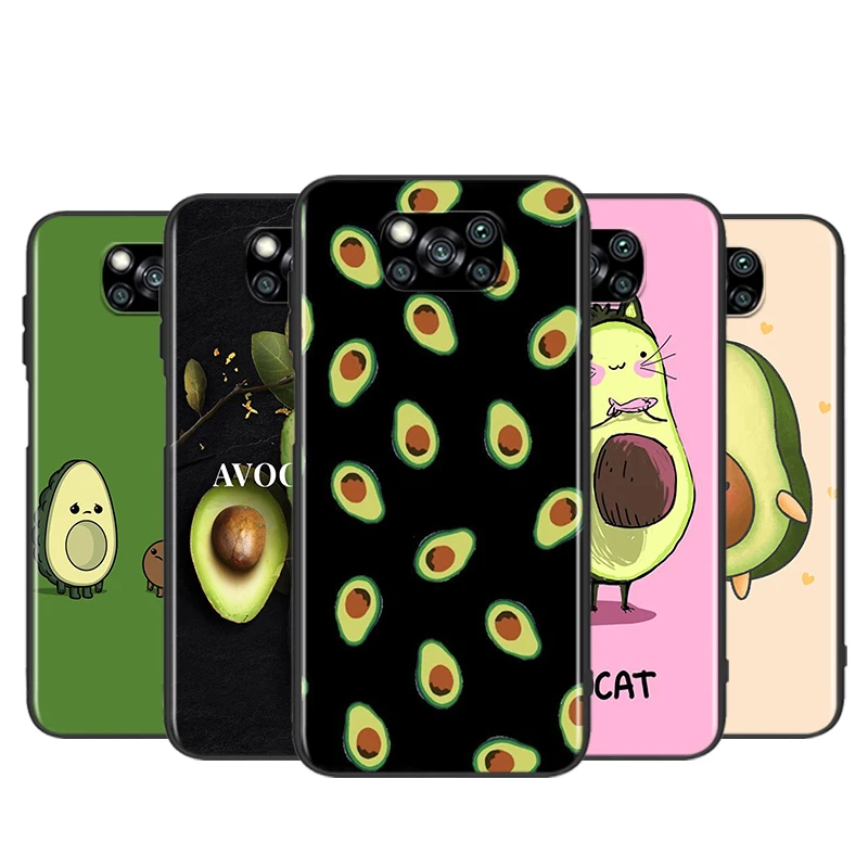 

Cute Cartoon Avocado Food For Xiaomi Poco X3 NFC F3 GT X2 M3 M2 5G Pro Mi A3 Lite 9SE CC9 Soft Black Phone Case Shell