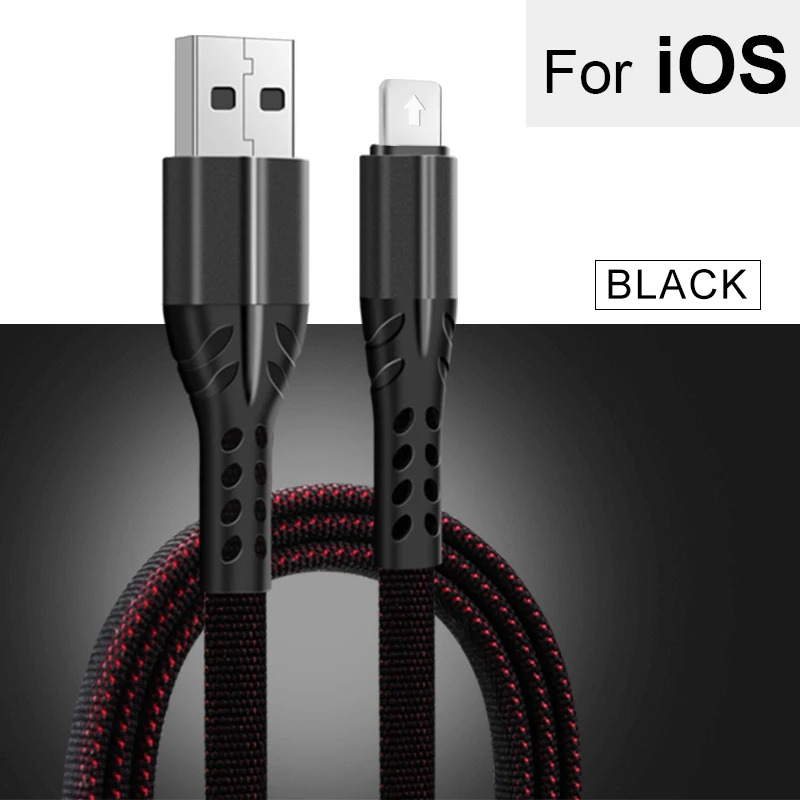 Black For iOS Кабель usb type C а, кабель для быстрой зарядки, тканый нейлоновый кабель для мобильных телефонов, зарядное устройство для iPhone, Micro usb type-C, передача данных - Цвет: Black For iOS