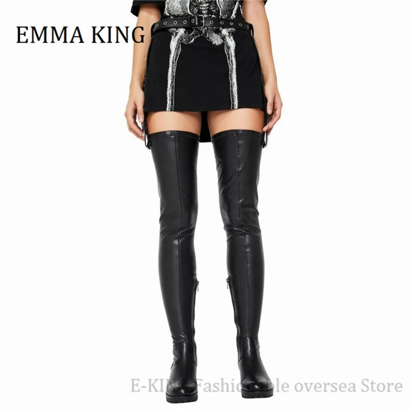 

Women Thick Bottom Knight boots Gothic Platform Pocket Over the Knee Boots Nightclub Flat Heel Martin Boot for woman Botas Mujer