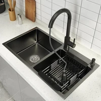 304 stainless steel double bowl kitchen sink with faucet topmount or undermount basin dark gray vegetable washing basin sink
