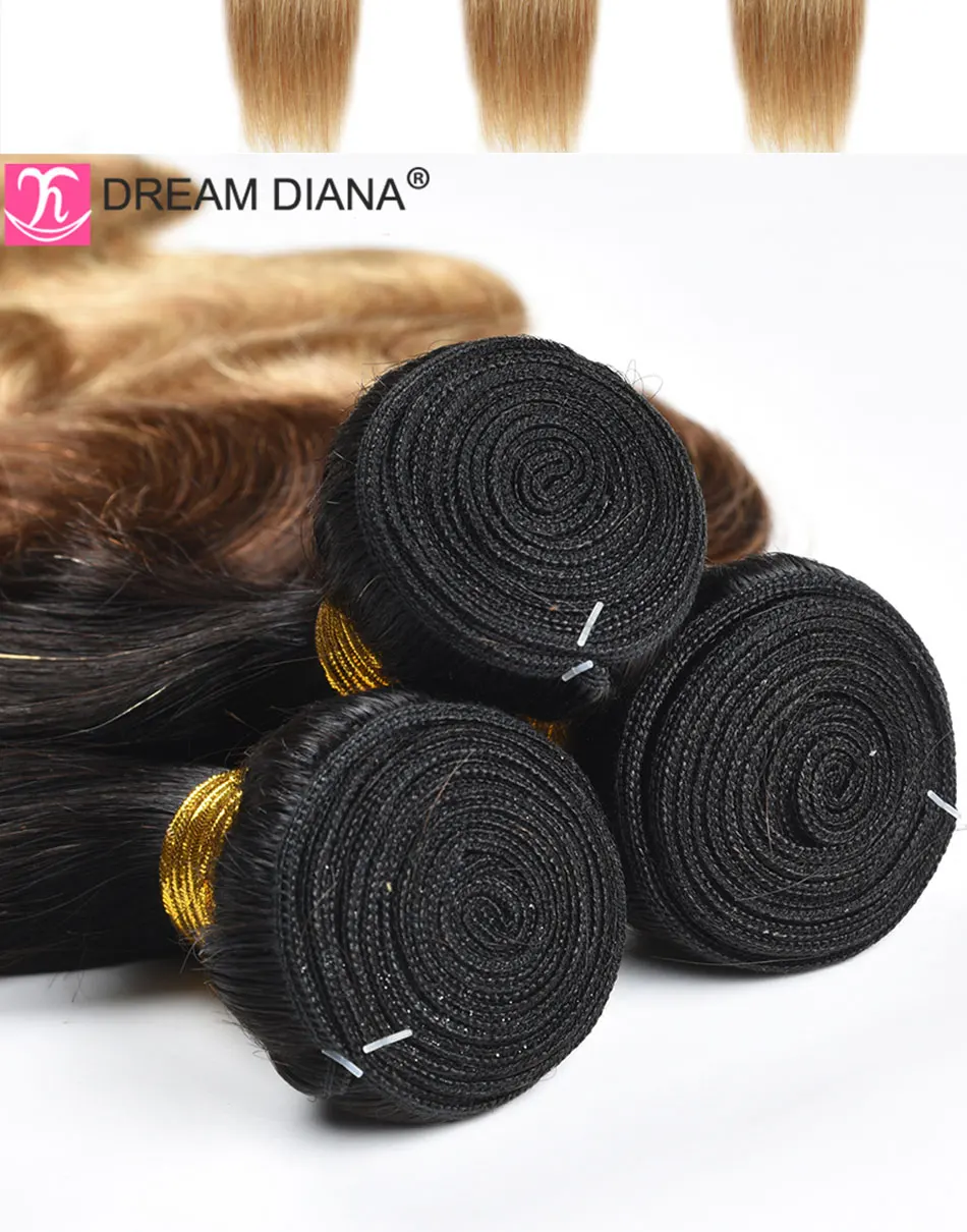 DreamDiana перуанские волосы 3 тонов прямые волосы Омбре волосы 3 Связки L 1B/4/27 Реми пучки волос "омбре" предварительно Цветной человеческих волос