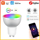 Умная светодиодсветильник лампа Tuya Zigbee 3,0 Gu10, 5 Вт, RGBCW, голосовое управление, регулируемая яркость, изменение цвета, работа с Alexa Echo Plus Google Home