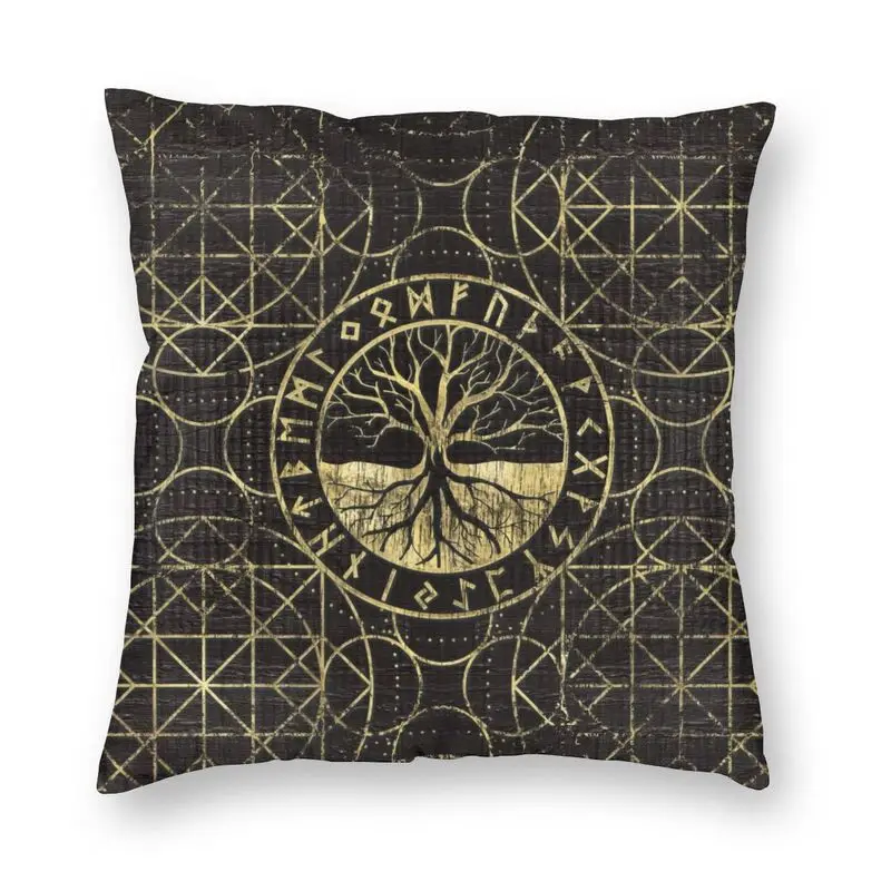 

Tree Of Life Yggdrasil And Runes Cushion Cover Viking Norse Symbol Floor Pillow Case for Sofa Cool Pillowcase Home Decor