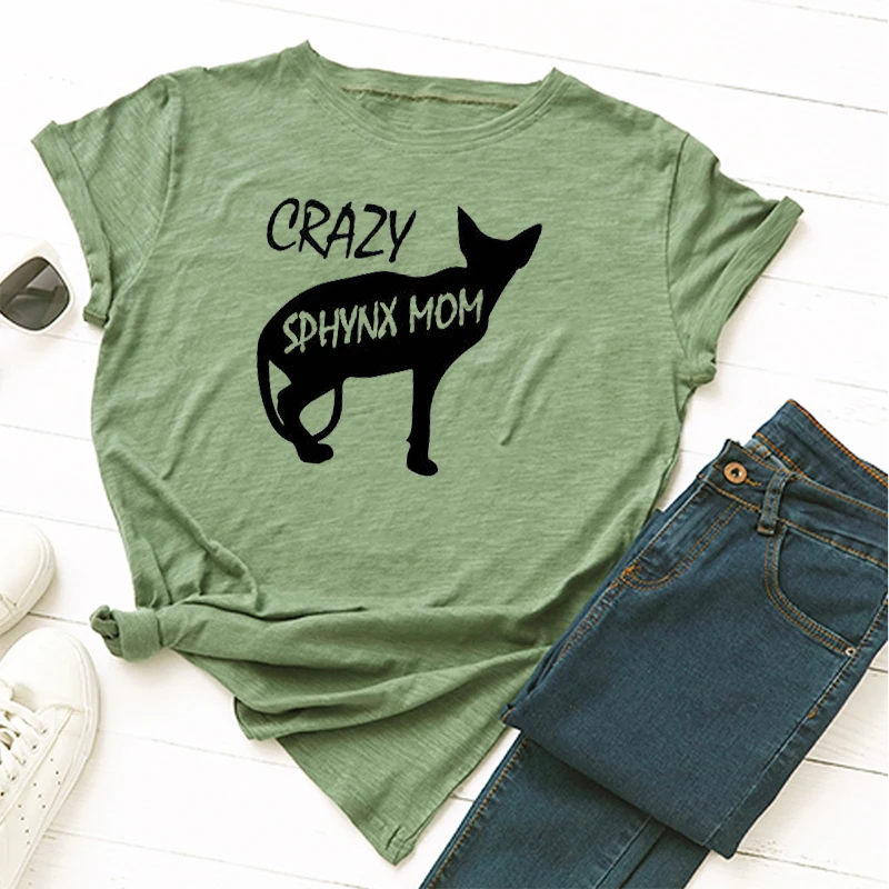 Crazy Sphynx Cat мама мамочка мама женский короткий рукав Топ Tees90s Хлопок Забавный буквенный принт графическая футболка с круглым вырезом Прямая поставка - Цвет: Зеленый