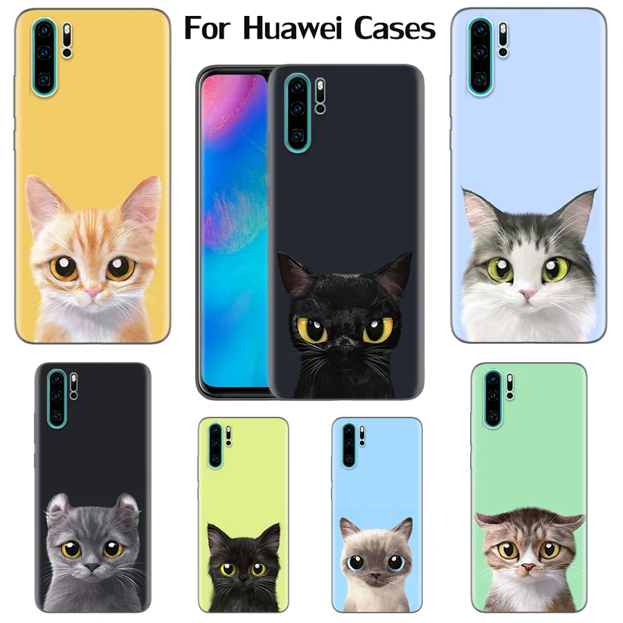 

Painting Of Cat Phone Case For Huawei P20 P30 P40 P50 Pro P30lite Cover Silicone TPU P40lite P20lite Shell Soft Black Capa