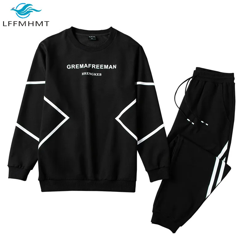 

Autumn Men Fashion Geometry Printed Large Size 3XL-8XL 150KG Plus Size Casual T-shirt Loose Pant Hip Hop Trendy Streetwear Sets