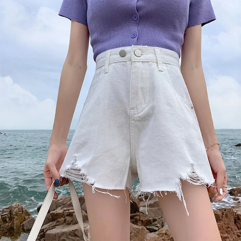 

GUUZYUVIZ High Waist Denim Mini Shorts Sexy Plus Size Jean Shorts Women Summer Casual Loose Shorts Jeans Feminino Black White