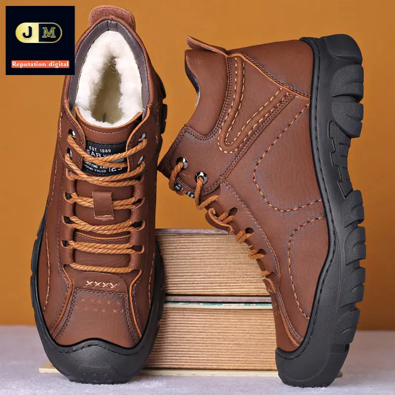 

Outdoor casual cotton shoes winter men's plus velvet padded warm cotton shoes wool Safety Work Shoes Men Women Steel Toe Cap