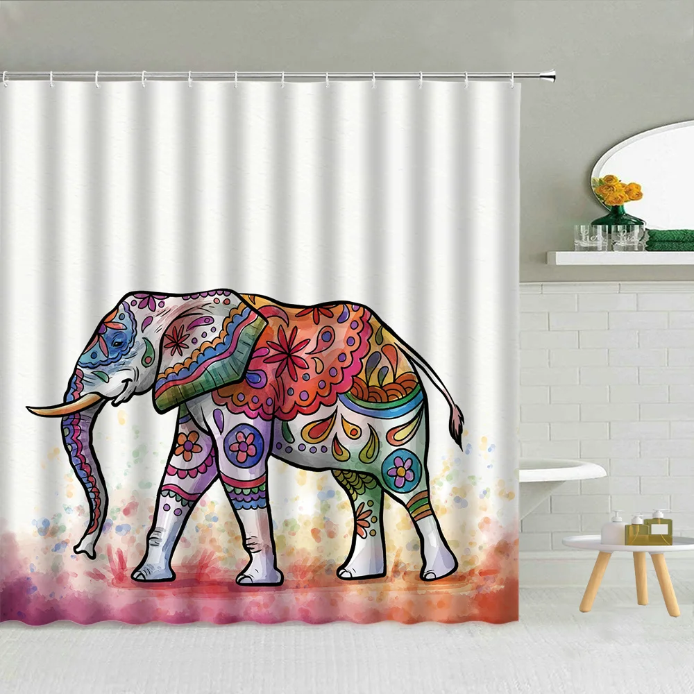 

India Wild Life Elephant Park Scenery Shower Curtains Africa Grassland Animal Bathroom Waterproof Fabric Curtain Set Home Decor