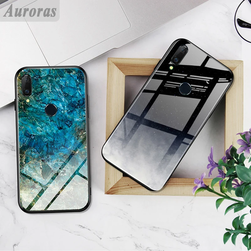 Auroras чехол из закаленного стекла для Realme 3 Pro с мраморным принтом мягкого ТПУ