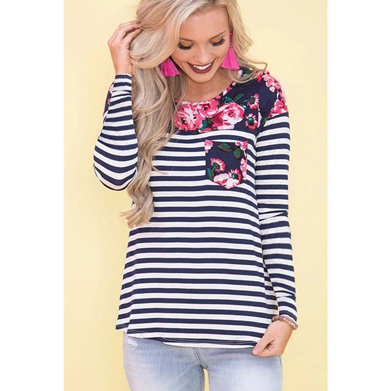 ENXI/рубашка для беременных с цветочным принтом в полоску стиле пэчворк Одежда