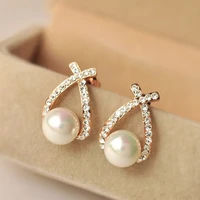 2021 korea new style gold plated cross crystal stud earring for women elegant baroque pearl earrings charm women wedding jewelry