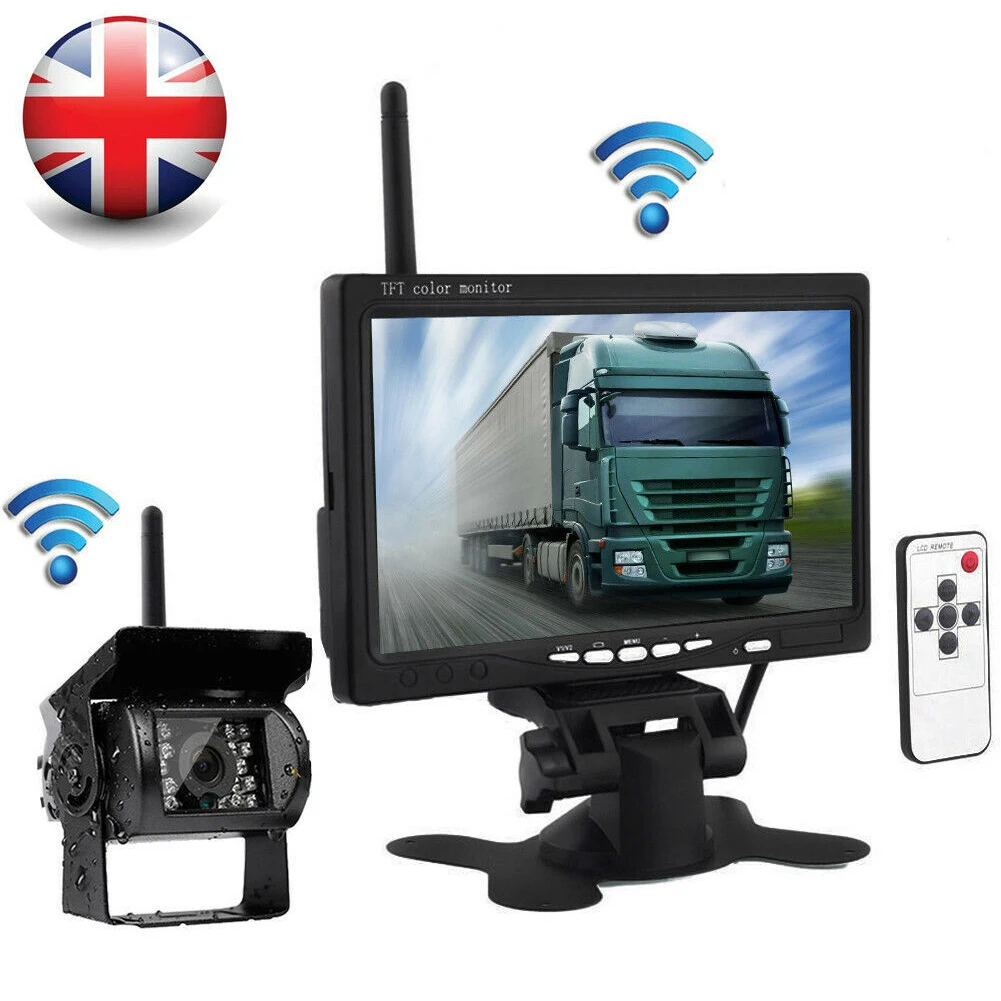 

Durable Universal Reversing Camera Waterproof Wireless 7" LCD Monitor Parking System Rear View Truck Easy Install Metal Bus Car