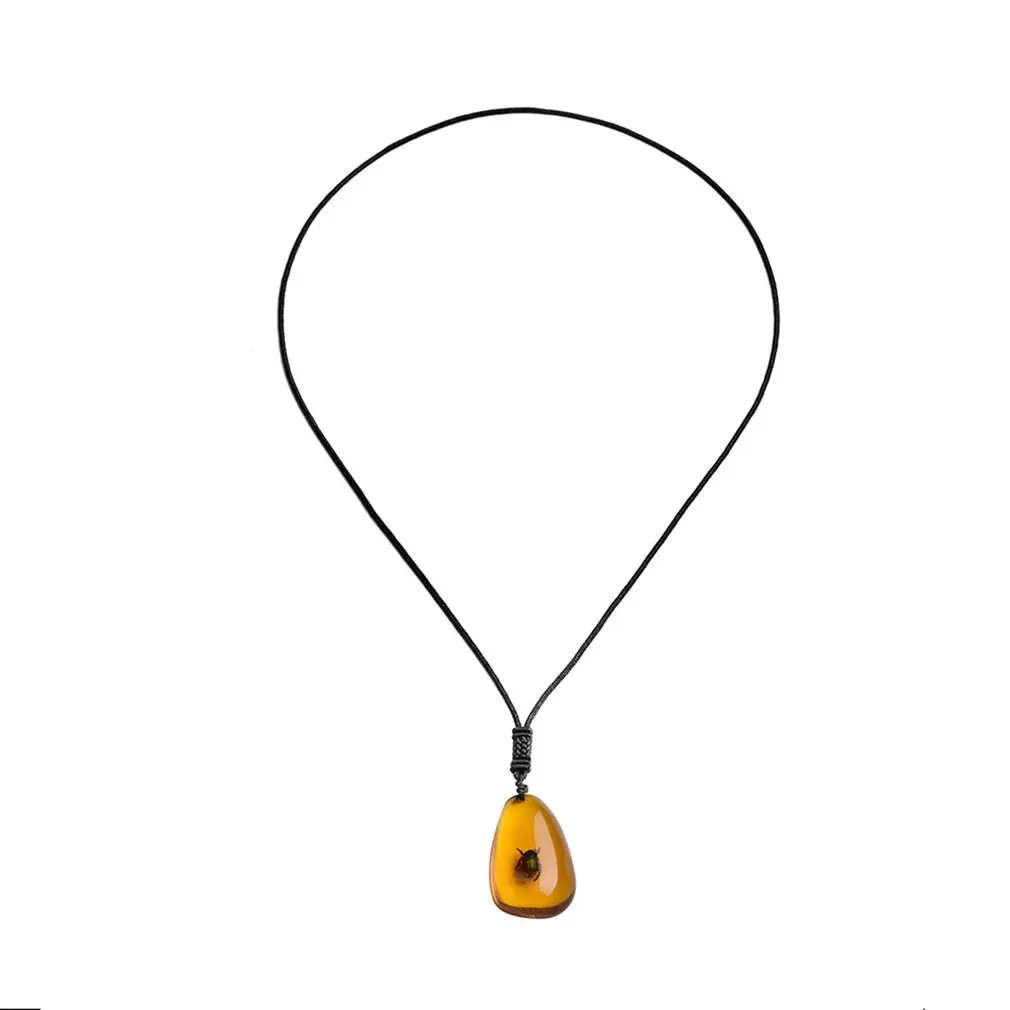 Новая мода Роскошный янтарный камень насекомых ожерелье с подвеской унисекс